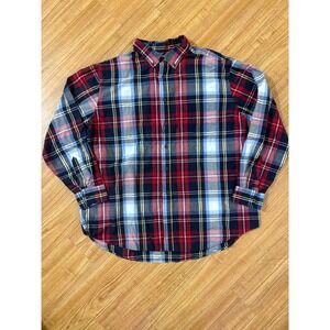 GEORGE‎ Mens Plaid Button Down Shirt Long Sleeve Dark Navy Red Combo 3XL 54-56